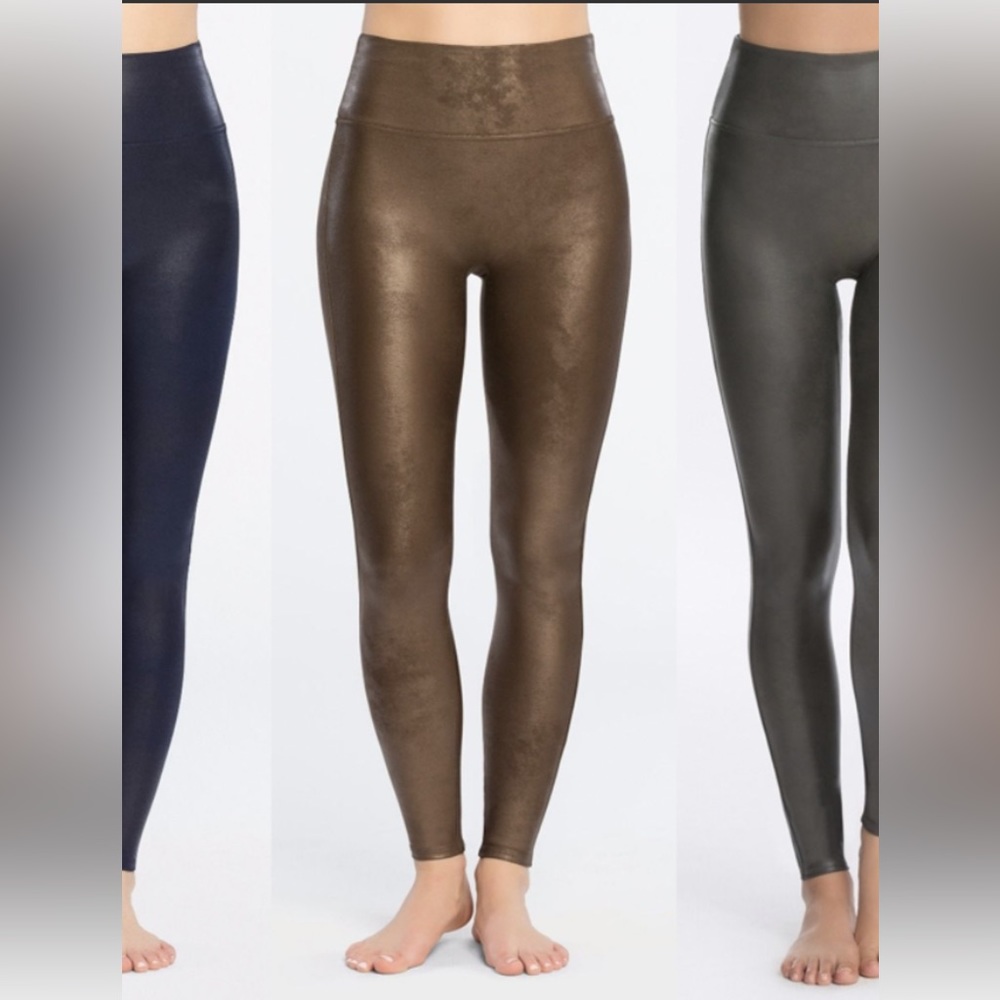 Brown spanx faux leather leggings.